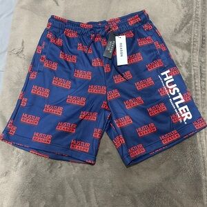 Reason Blue Shorts with Red Hustler Print